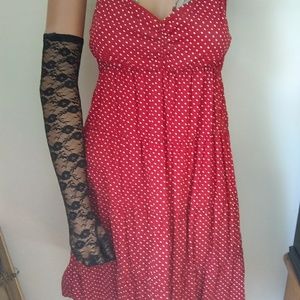 Red cute polka dot baby doll mini dress medium